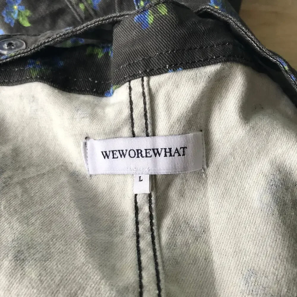 We Wore What Overalls Large Black Ditsy Floral Baggy Denim Stretch Y2K Festival - Picture 12 of 16